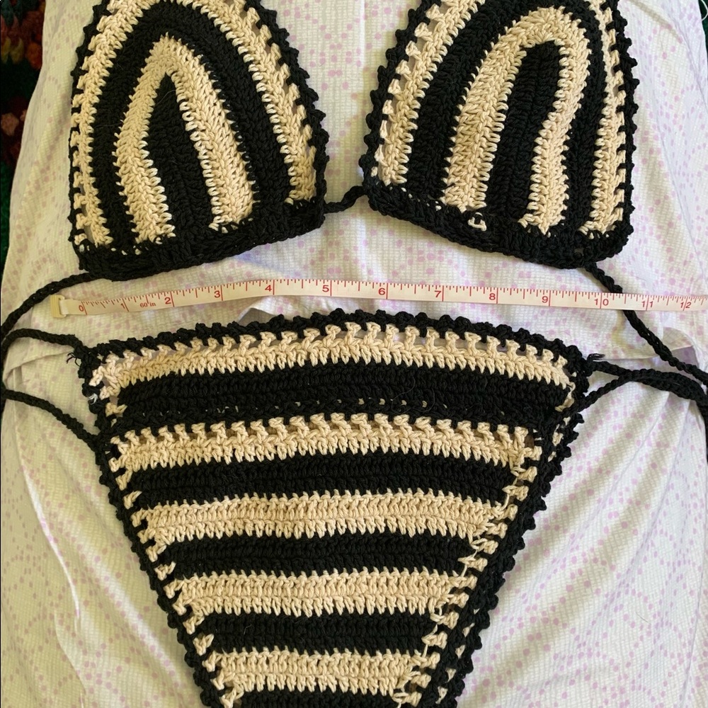 Black and Tan (cream)  crochet knit string bikini - Picture 7 of 7